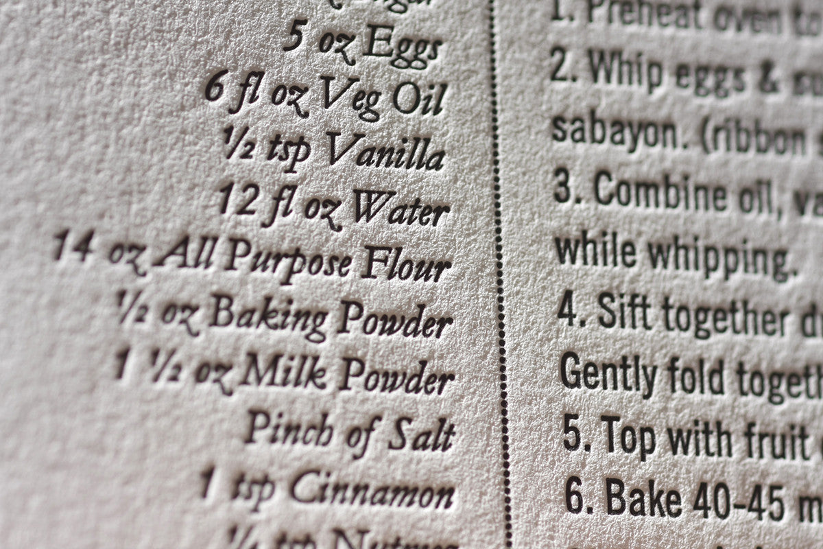 Letterpress Recipe Card Custom Letterpress Printing Coffee Boulder Denver