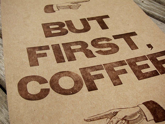 Letterpress printed coffee print using wood type