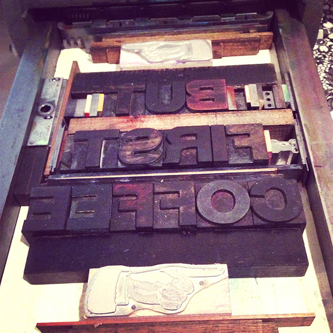 Letterpress printed coffee print using wood type