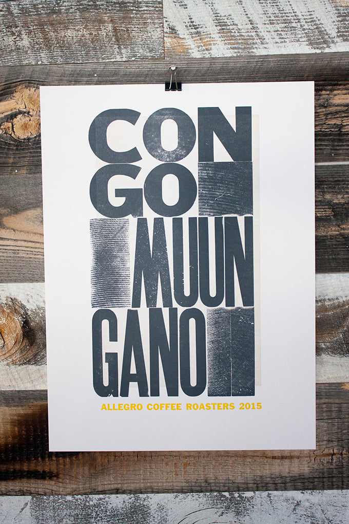 Letterpress printed coffee posters for Allegro Coffee Roasters Tennyson Denver wood type