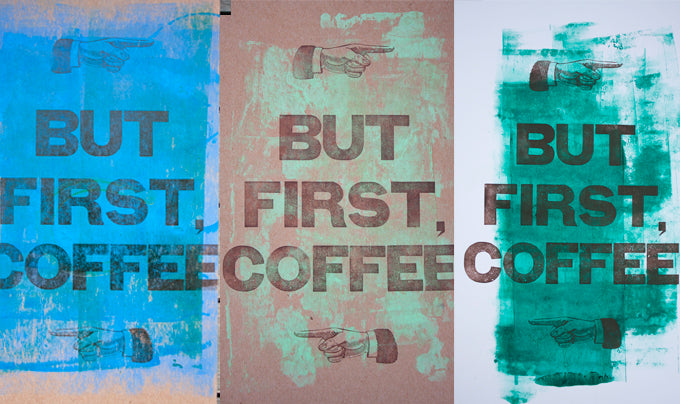 Letterpress printed coffee print using wood type