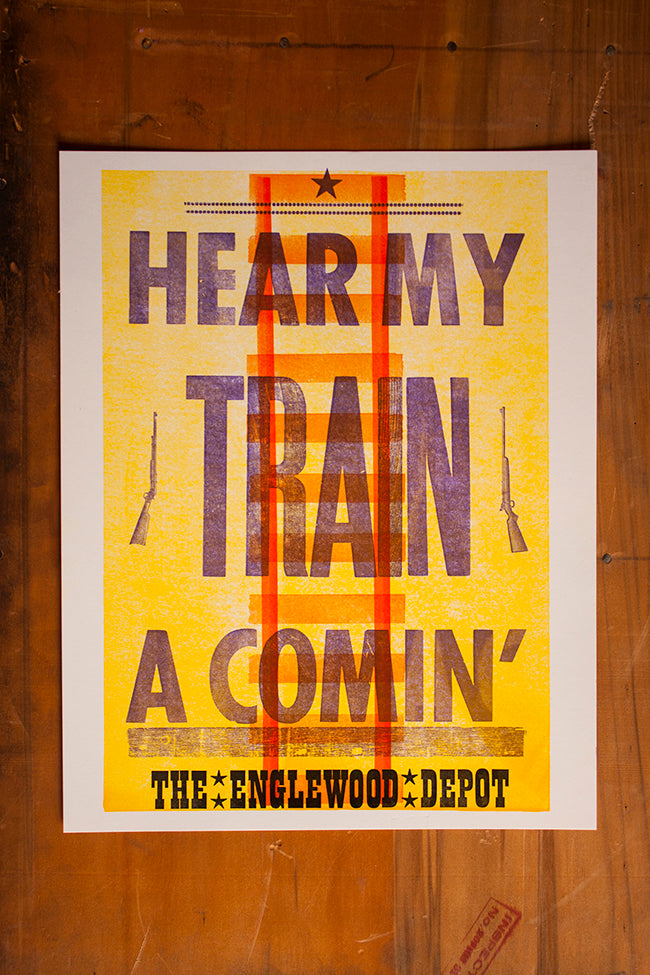 Letterpress Broadside Englewood Depot Wood Type Jimi Hendrix Colorado Boulder Denver Lafayette