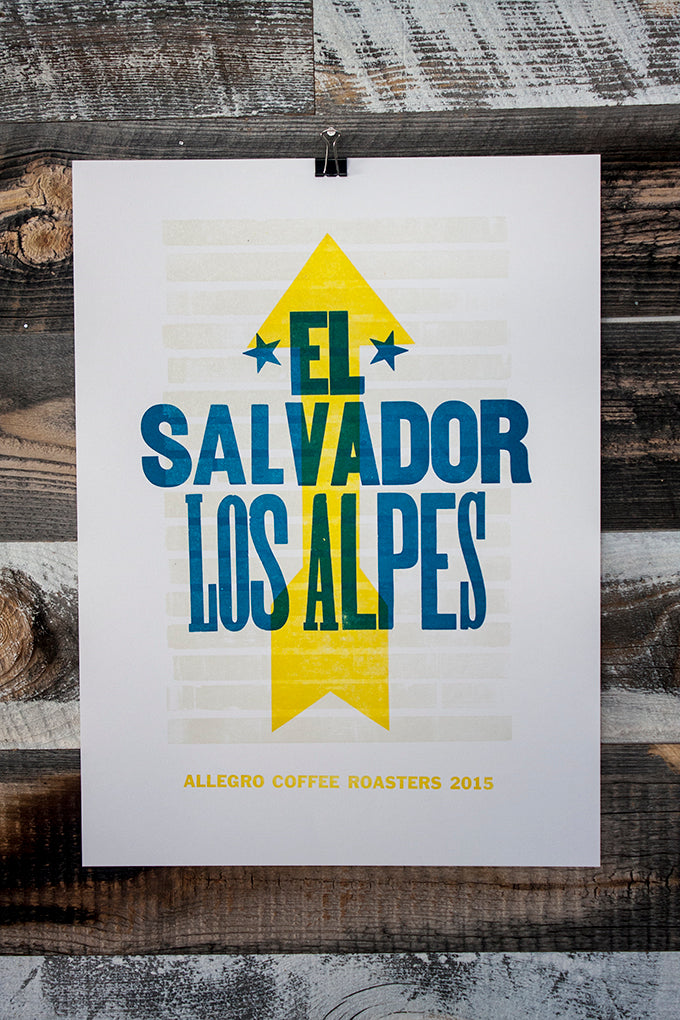 Letterpress printed coffee posters for Allegro Coffee Roasters Tennyson Denver wood type