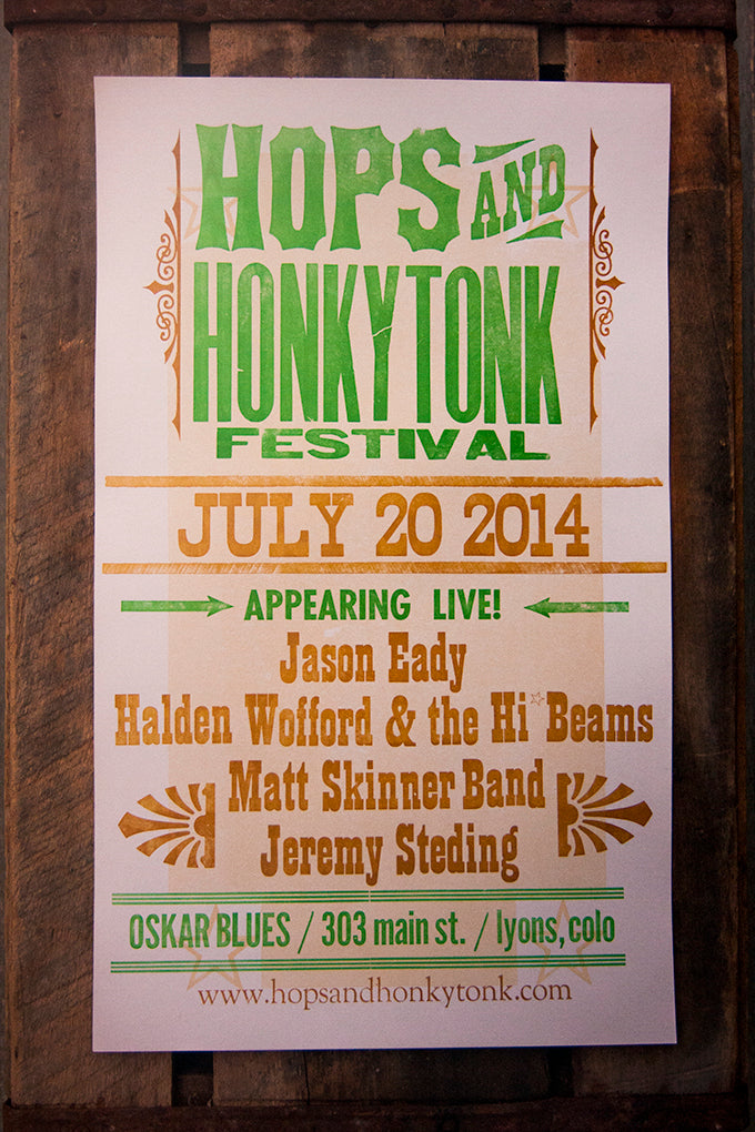 Hops & Honky Tonk Letterpress Printed Poster using wood and metal type