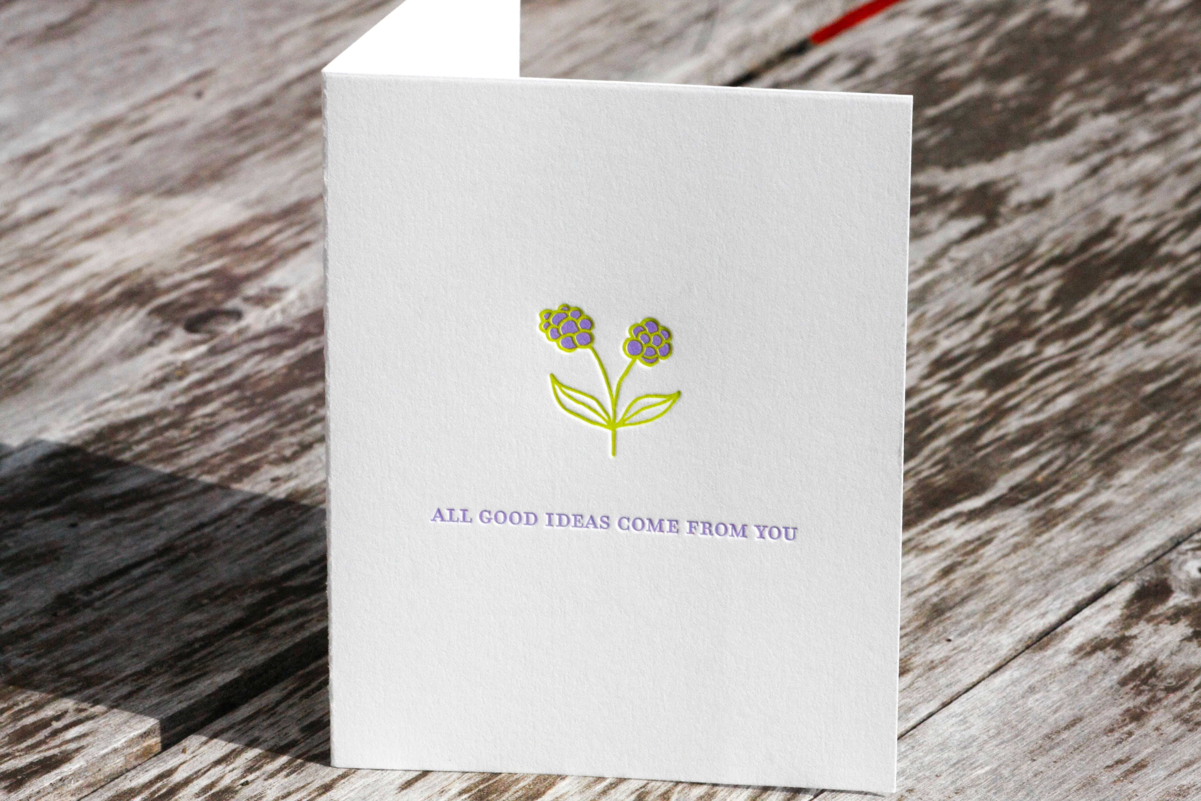 custom printed letterpress greeting card mother's day colorado boulder denver letterpress cards custom print design impression purple green type bodoni