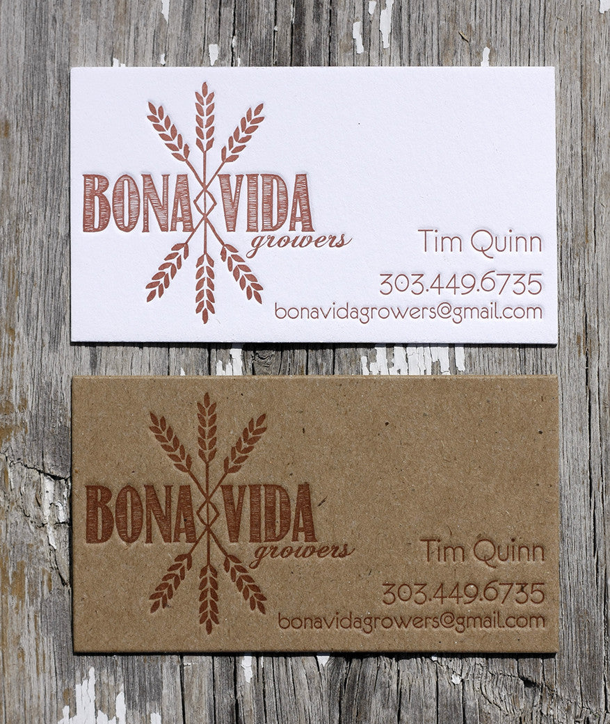 Letterpress for a local farm longmont business cards