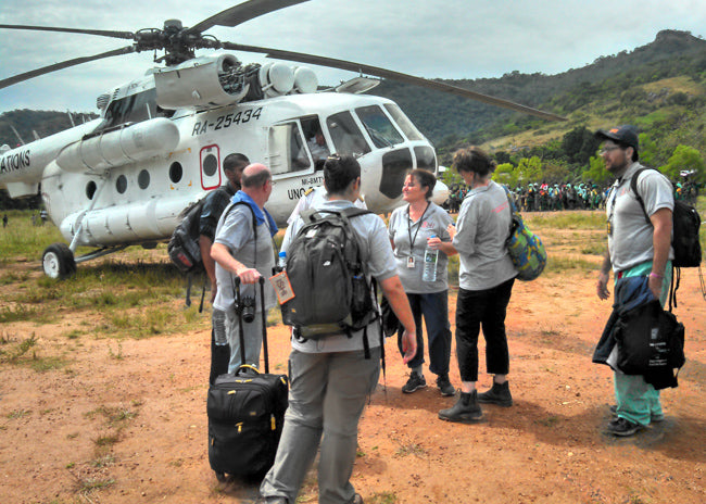 ISHI team with a UN helicopter in Sierra Leone
