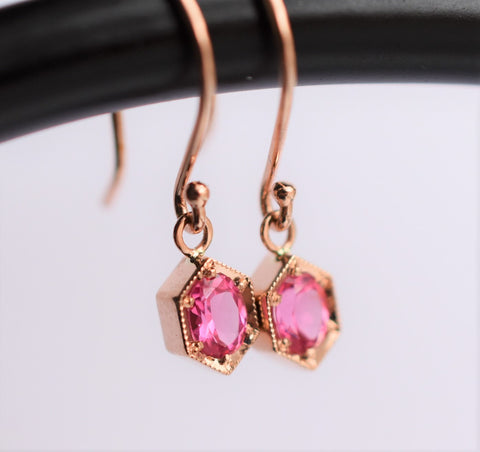 hexagon 14k gold earrings with spinel