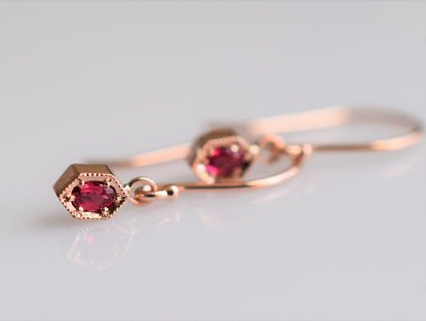 14k gold hexagon earrings with spinel