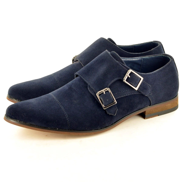 navy blue monk strap shoes