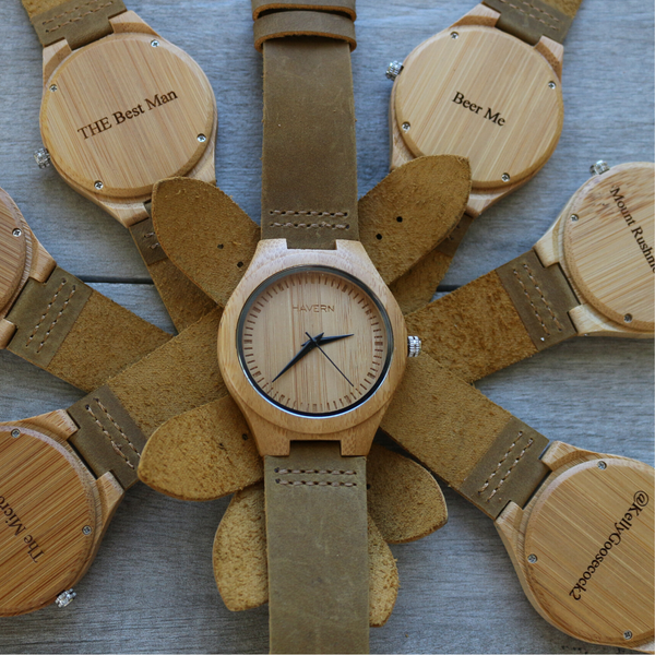 Engraved Wooden Watches for Groomsmen Laid Out in A Circle