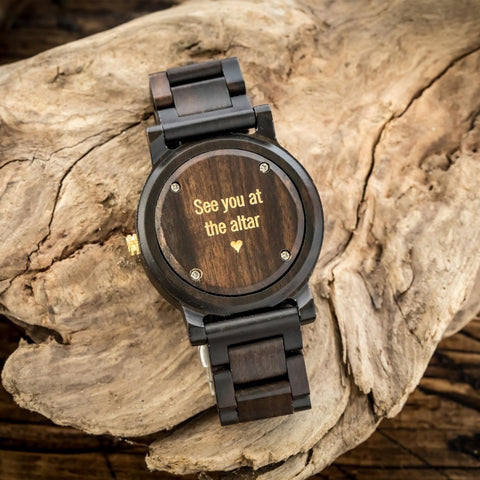 wooden watch with gold fill engraving