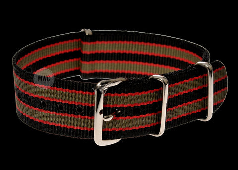 18mm Black, Red and Olive Green NATO Military Watch Strap