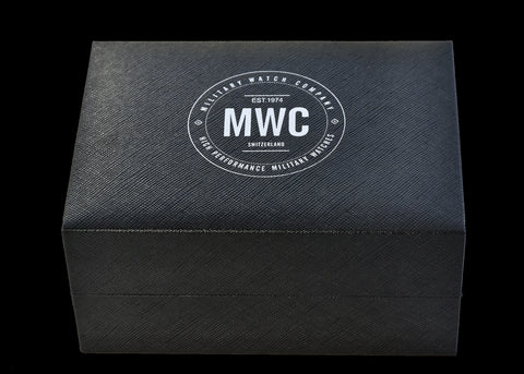 Brand New Current Pattern MWC Watch Box which takes one watch and two additional straps