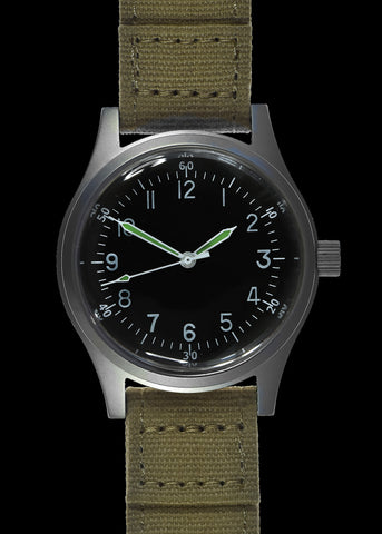 MWC Mk III Stainless Steel 1950's Pattern 100m Water Resistant Automatic Military Watch with Sapphire Crystal (12/24 Hour Dial Variant)