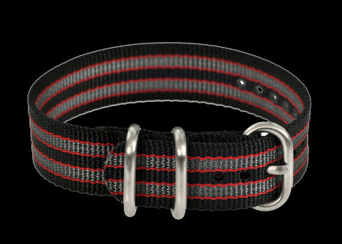 18mm black, Red and Grey Zulu Military Watch Strap