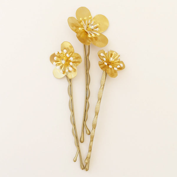 gold flower hair pins