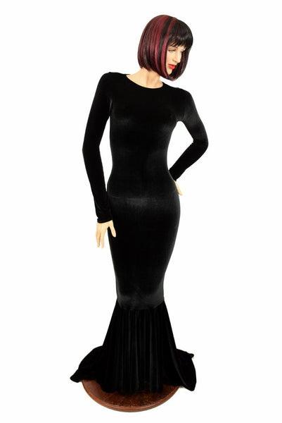 black velvet gown long sleeve