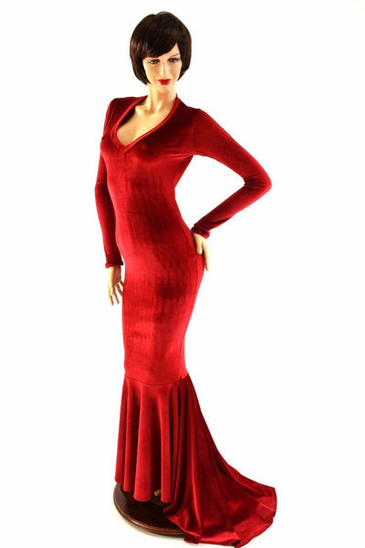 long sleeve red velvet gown
