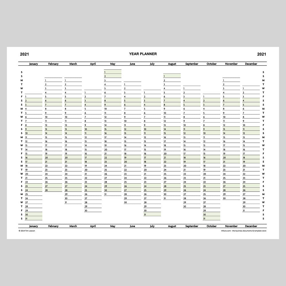 2021 Year Planner Calendar Download For A4 Or A3 Print Infozio