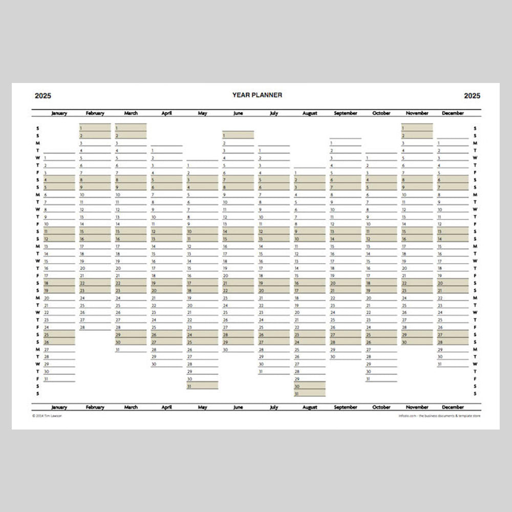 2025 Year Planner Calendar Download For A4 Or A3 Print Infozio