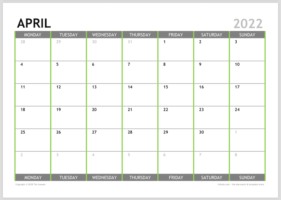 2022 Monthly Calendar Planner Download A4 Or A3 12 Pages Infozio