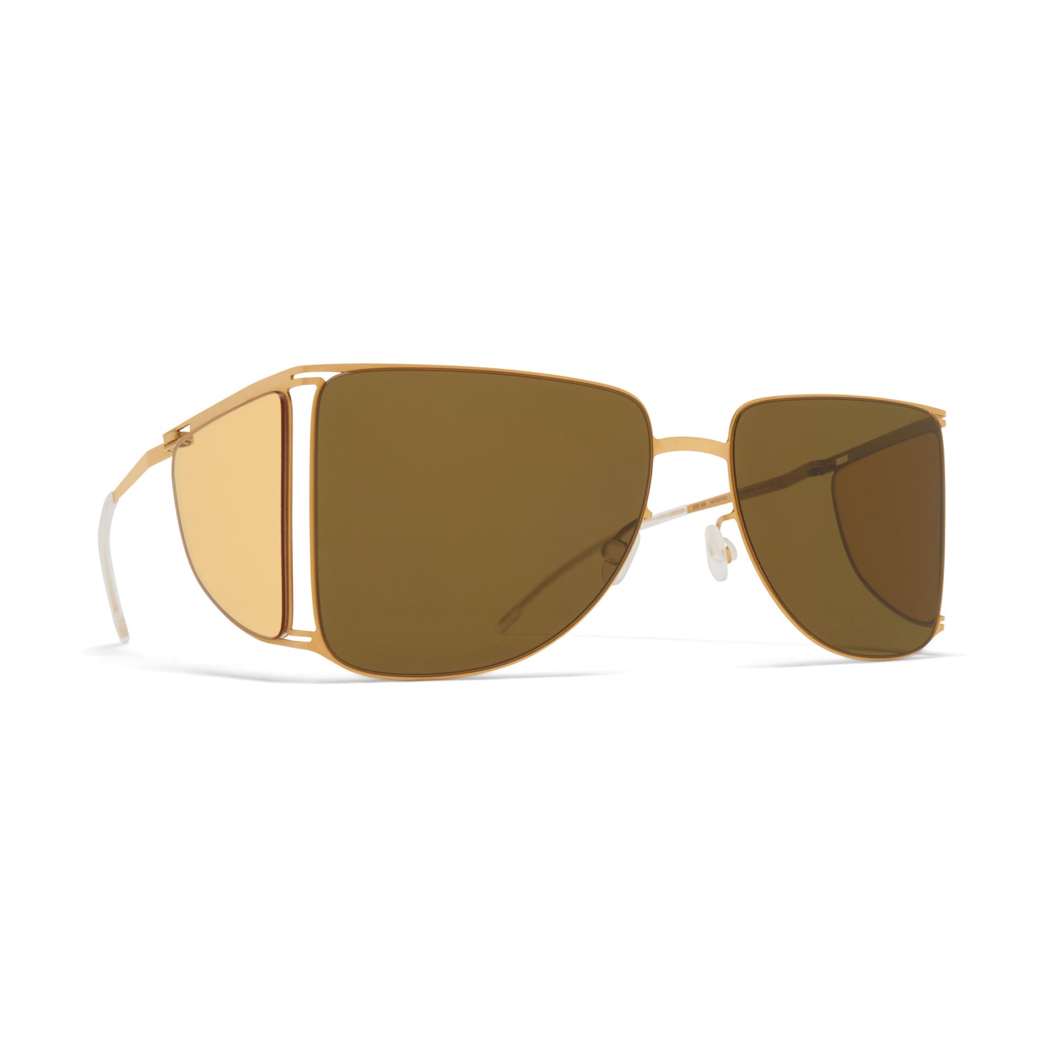 MYKITA x Helmut Lang // HL002 in Frosted Gold/Jelly Yellow Sides with Raw Brown Solid Lenses