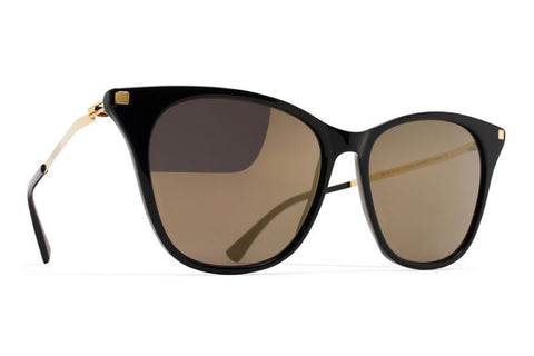 MYKITA Sunglasses | Nilak in Black/Glossy Gold with Brilliant Grey Solid Lenses
