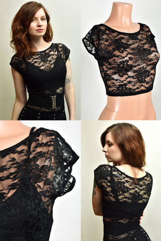 Black lace crop top