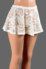 Ivory lace and elastic flared skirt