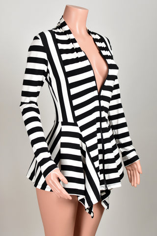 Black and White Striped Drape Front Sweater (zipper closure)