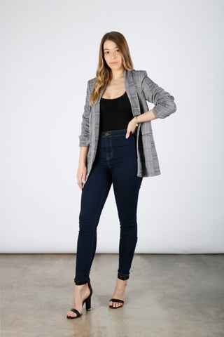 Glen Plaid Knit Crepe Blazer