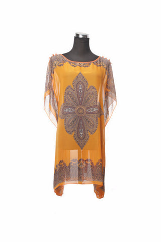 Silk Kaftan Top - Orange - Kaftan - - Lullaby New Zealand