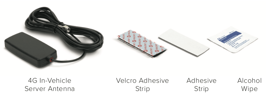4G In-Vehicle Server Antenna, Velcro Adhesive Strip, Adhesive Strip, Alcohol Wipe.