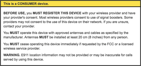 Consumer Cell Phone Signal Booster Notice