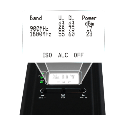 LCD displays actual gain and downlink output power, making installation easier