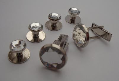 Silver & Clear Faux Gemstone Tuxedo Stud Set