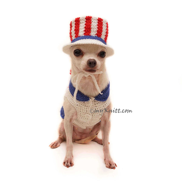 Uncle Sam 4th Of July USA America Patriotic Pet Dog Costume Jacket Wig Hat XS-LG 