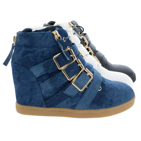 blue jean wedge sneakers