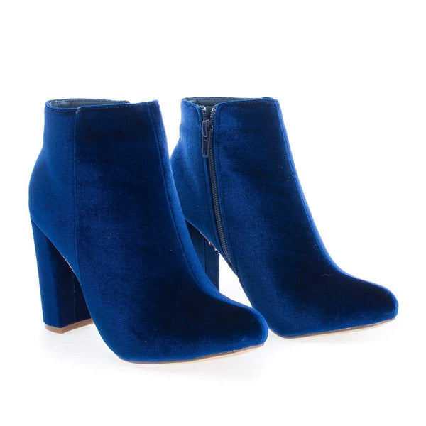 blue velvet chunky heels