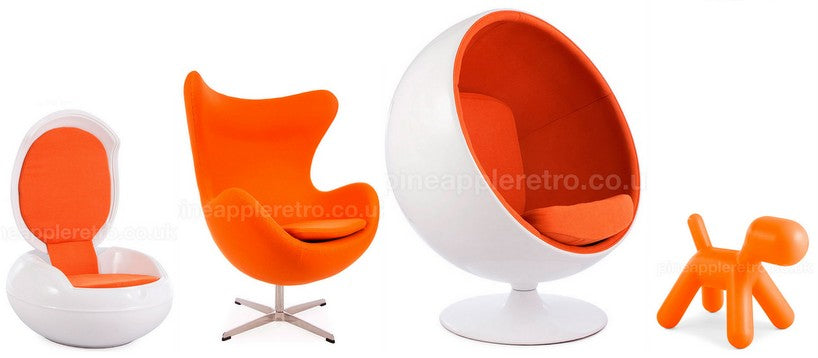 Orange Eames panton egg etc chairs