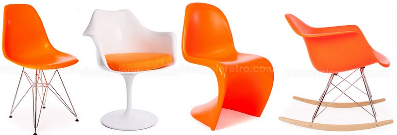 Orange eames panton style chairs