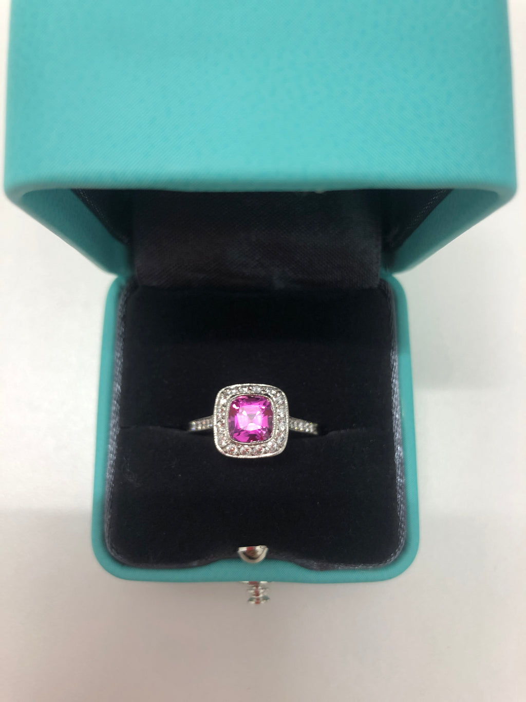 CO. Pink Sapphire Cushion Diamond Ring 