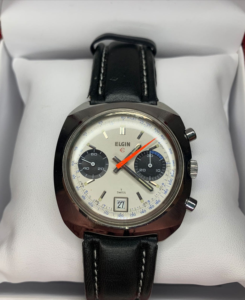 Mens Watch Elgin Jumbo Chronographer SS Day Feature Waterproof -$10k APR w  COA!!