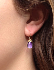 bonbon amethyst drop earrings worn by model