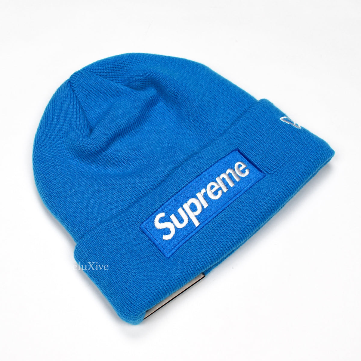 Supreme x New Era - Bright Blue Box Logo Beanie – eluXive