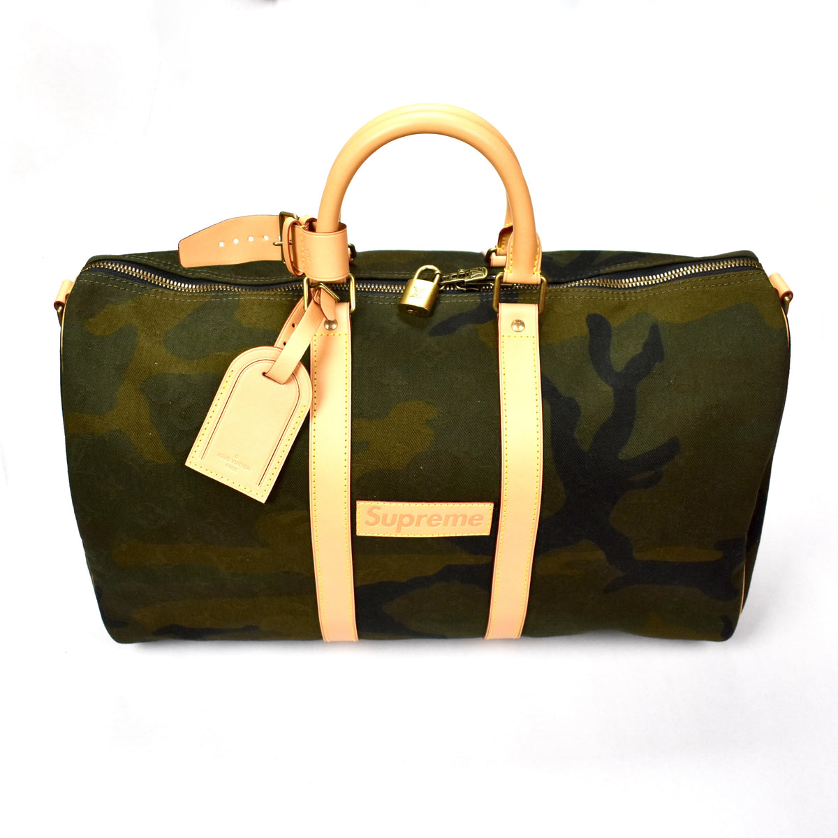 Louis Vuitton x Supreme - LV Monogram Camo Box Logo Keepall 45 Duffle Bag – eluXive
