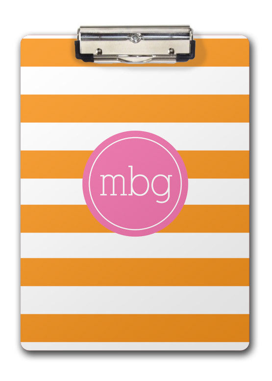 orange and white chunky stripe with hot pink monogram