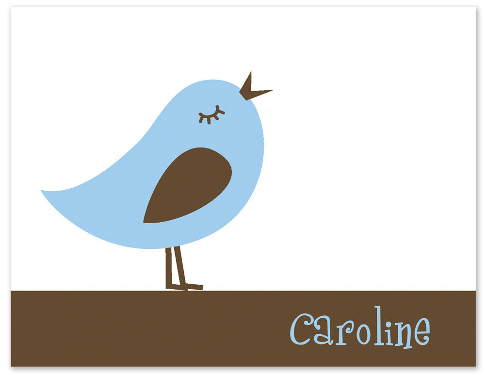 Retro bird folded notecard in blue and brown