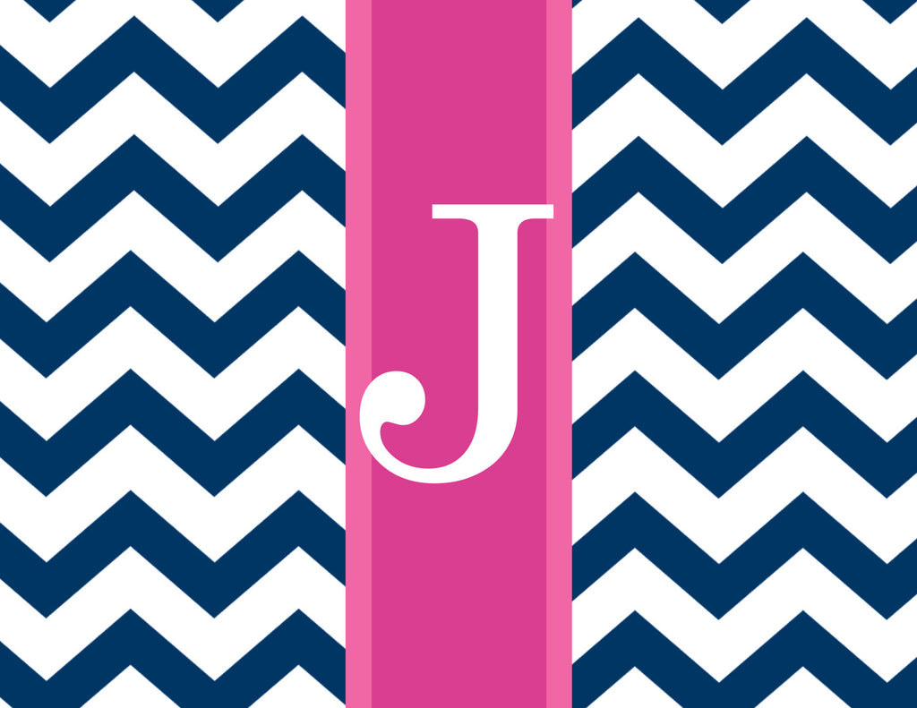 Pink rugby stripe of navy chevron folded notecards